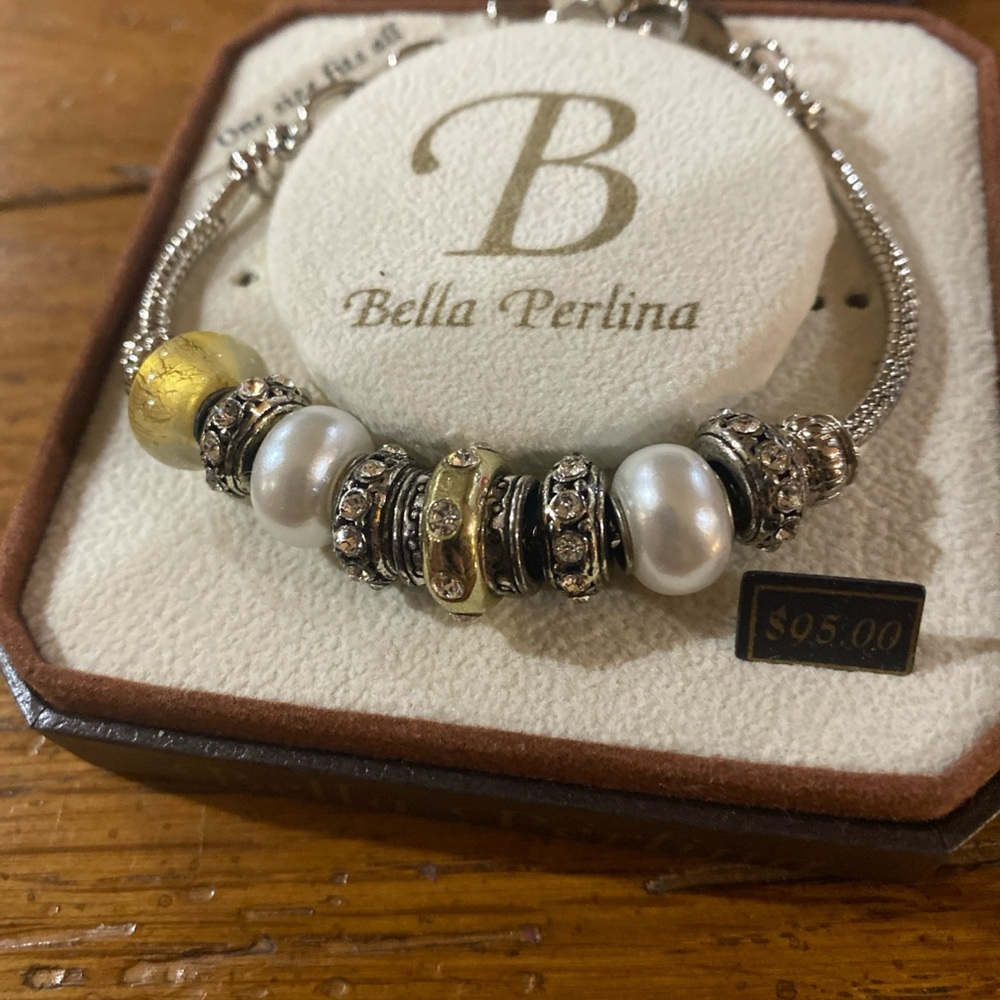 Bella Perlina Silver Bracelet with Gold and Pearl Accents